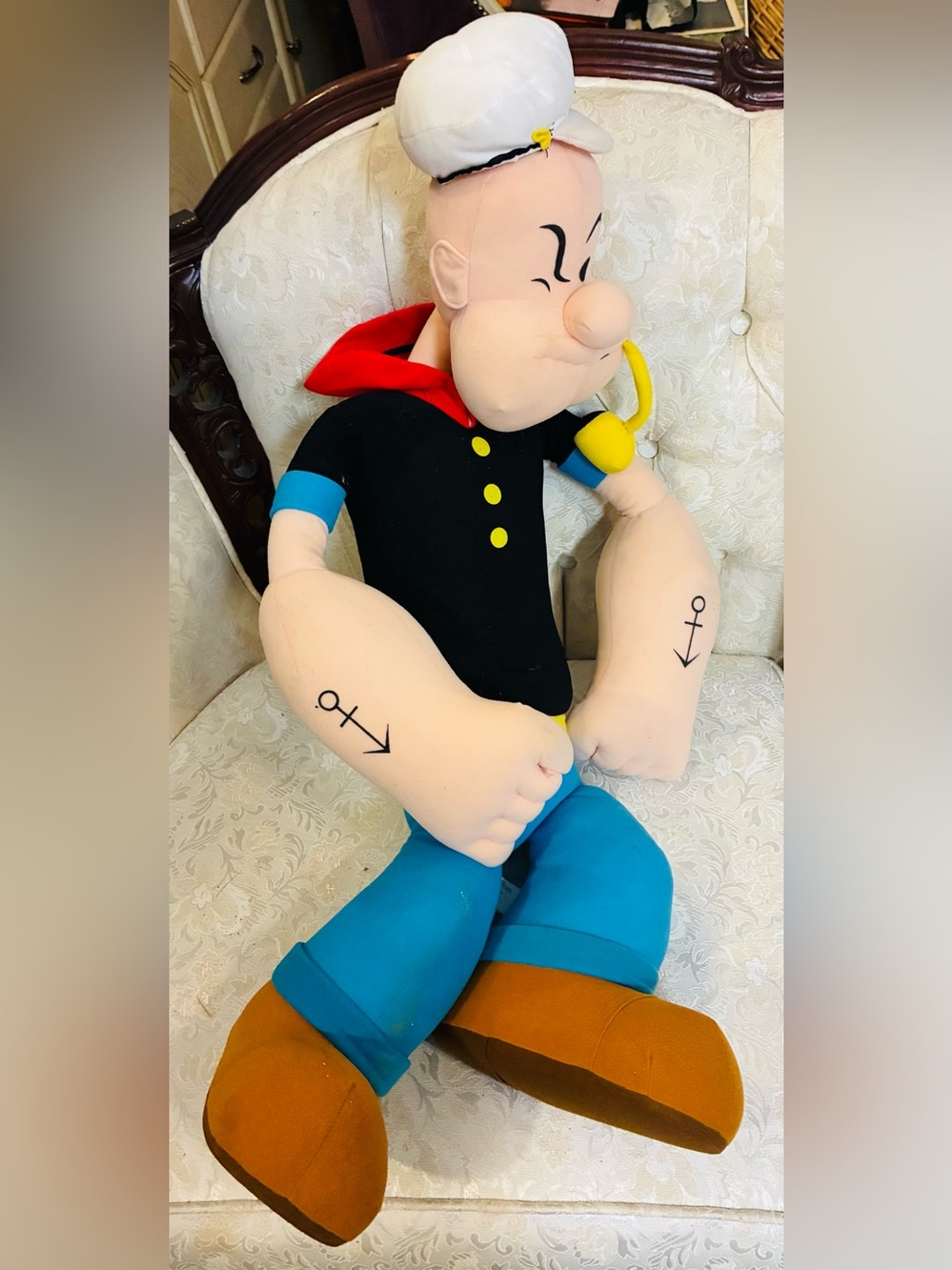 Vintage Classic Popeye The Sailor Man Plush Toy - Black, Blue & Red 36” Long